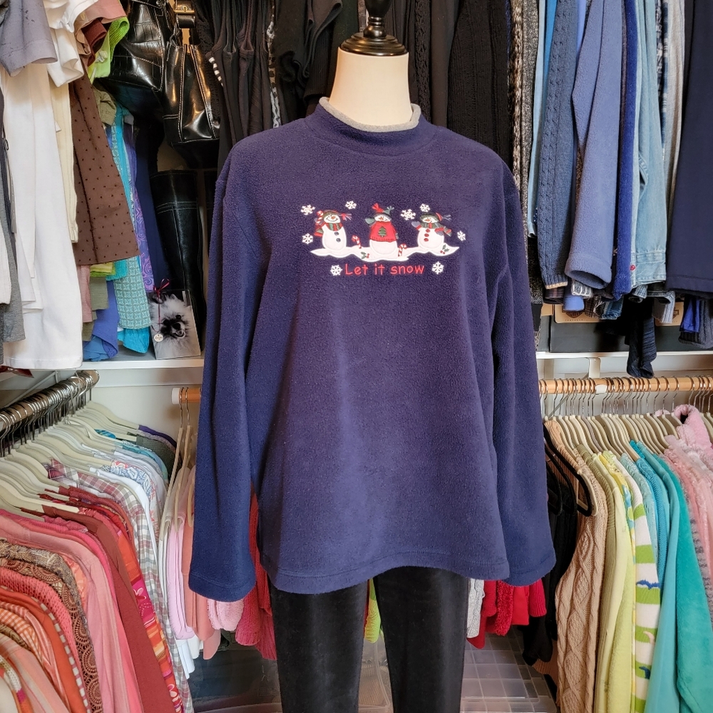 C & B Sport ♡ Navy Fleece Snowmen 'n Snowflakes "LET IT SNOW" Sweatshirt MP